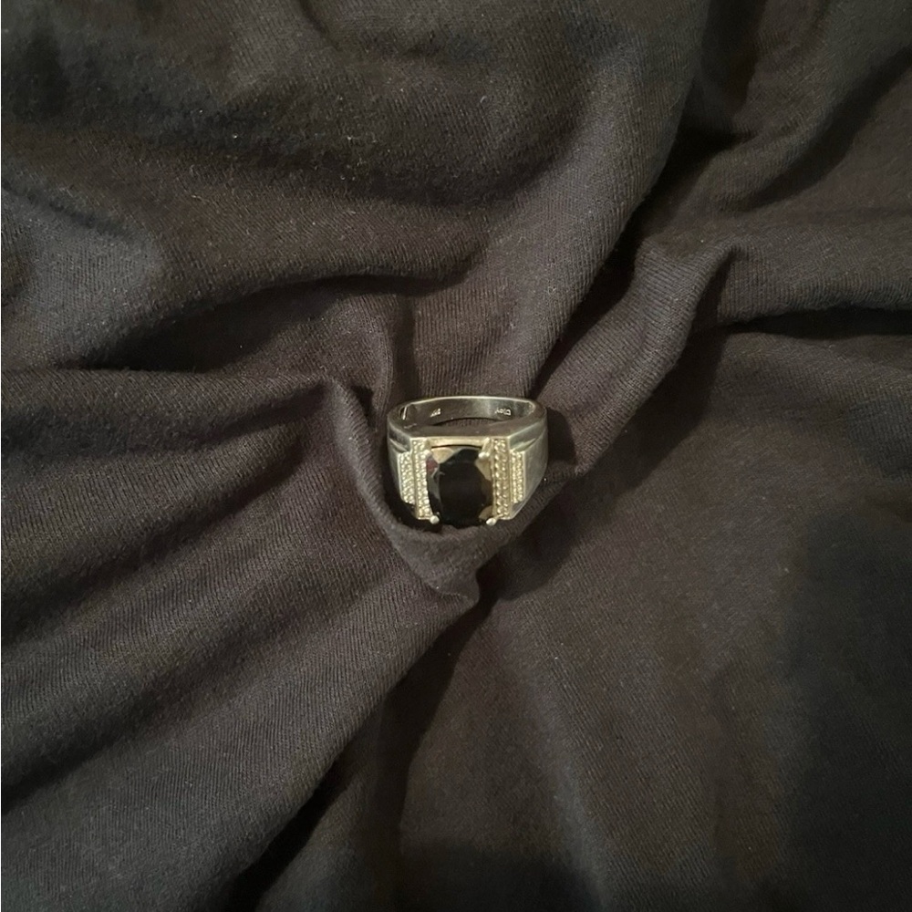 Silver Ring with Black Shungite with CZ diamonds. 13